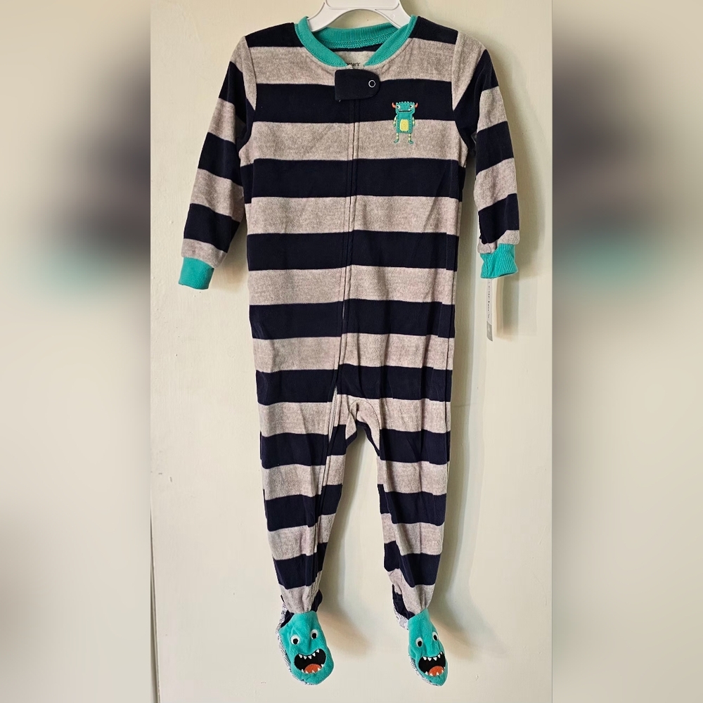 Carter's Navy and Gray Striped Footie with Teal Accents